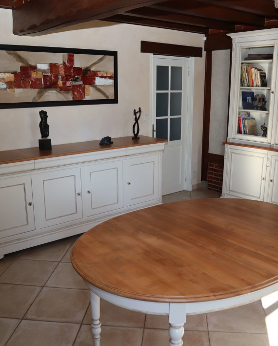 Table De Salle à Manger Artisanale En Merisier Massif + 8 Chaises Assorties – Occasion